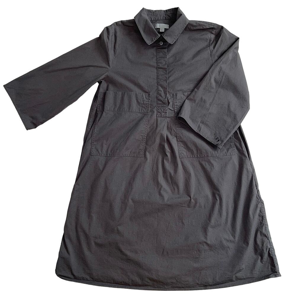 COS Gray Cotton A-Line Shirt Dress Deep Front Pockets 3/4 Sleeves Size 4